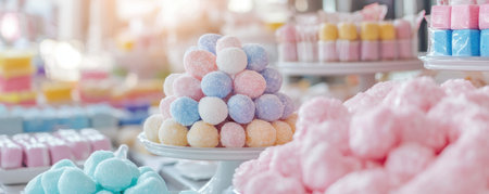Step into a joyful candy market stall overflowing with chocolate eggs, pastel marshmallows, and vibrant candies Indulge in sugary delights perfect for any celebration This enchanting display captures the magic of a confectionery wonderland, where every treat creates a happy memory A truly ideal treat display! AI Generativeの素材