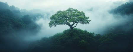 Experience the awe-inspiring rebirth of an ancient tree in spring Witness its fresh green leaves, symbolizing resurrection and nature's enduring power Explore the mystical forest where new life emerges from old, revealing the timeless cycle of life and growth in breathtaking visuals A powerful, eternal image AI Generativeの素材