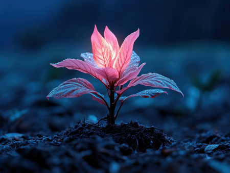 A lone, vibrant plant bursts from barren ground, a potent symbol of resilience and new beginnings Like a lush garden emerging, it embodies resurrection, life, and nature's harmony This stunning natural portrait captures a powerful transformation, showcasing hope and vitality in an isolated, yet impactful, example of life's persistence AI Generativeの素材