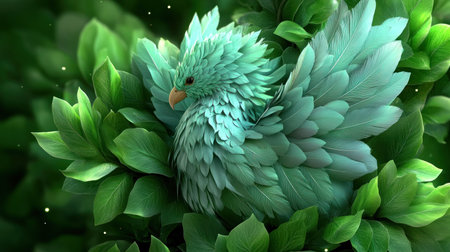 Behold a radiant phoenix, emblem of faith and renewal, rising amidst vibrant foliage This powerful image embodies hope, transformation, and resilience Witness rebirth and spiritual awakening as the phoenix emerges anew, a testament to strength Perfect for backgrounds or spiritual reflection, it captures the essence of new beginnings AI Generativeの素材