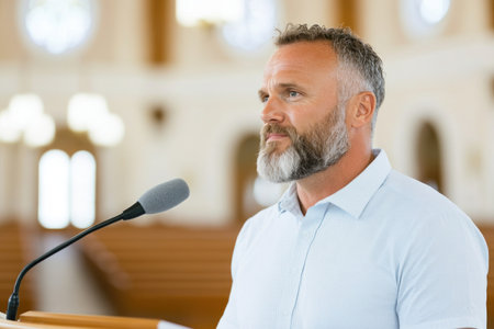 Experience a powerful sermon as a passionate preacher captivates his congregation, their faith evident in their eyes This image reflects the spiritual intensity of a church service, highlighting the dedication of religious leaders and the strength of community worship Witness the profound connection between a preacher and his attentive audience AI Generativeの素材