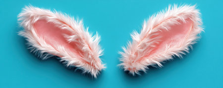 Dive into whimsy with this dreamy illustration of fluffy, pink bunny ears against a vibrant blue backdrop Perfect for children's storybooks, creative projects, or invitations, these soft ears add a playful touch Ideal for Easter, baby showers, or any design needing a dose of charm Use them in your next AI Generativeの素材