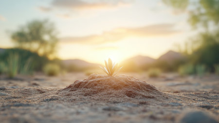 A barren valley awakens, transformed into a lush paradise under the golden sunrise This image embodies resurrection, renewal, and enduring faith It's a powerful symbol of hope and new beginnings, inspiring growth and transformation Witness nature's potent beauty and the timeless cycle of life's enduring strength AI Generativeの素材