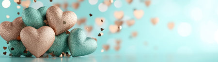 This vibrant image captures love and joy with glowing hearts, confetti, and a heartwarming message of gratitude A gentle bokeh backdrop enhances the blissful atmosphere, perfect for celebrating romance, anniversaries, and special occasions Ideal for digital or print, this festive design is sure to capture hearts AI Generativeの素材