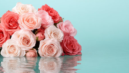 Celebrate Mother's Day with a radiant bouquet of pink and red roses These stunning blooms symbolize love and gratitude, expressing heartfelt appreciation Their delicate beauty and soft hues create a perfect gift, embodying warmth and care, a classic token of endearment, and a timeless floral present AI Generativeの素材