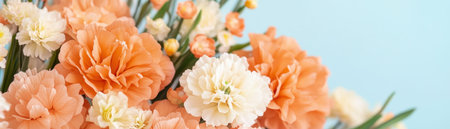 This Mother's Day, express your love with this beautiful floral arrangement Delicate peach and white carnations create a warm, festive atmosphere, perfect for celebrating family and motherhood These blooms embody beauty, strength, and nurturing care, a truly exquisite tribute to Mom AI Generativeの素材