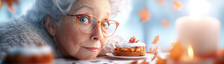 This Mother's Day background captures love with a warm, candlelit setting and a delicious cake It evokes cherished memories through its tender atmosphere, though without vintage photos or trinkets The soft glow and inviting scene perfectly convey family love and celebration It's ideal for a beautiful, heartfelt Mother's Day AI Generativeの素材