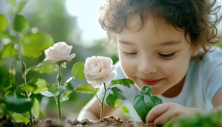 Capture the joy of Mother's Day with a vibrant spring garden scene Children pick flowers as their mother watches, smiling in the soft morning sun This heart-warming image embodies motherhood and nature's beauty, perfect for cards, backgrounds, and heartfelt greetings needing naturalistic, familial themes Create cherished memories AI Generativeの素材