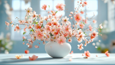 This Mother's Day, express your love with a stunning floral arrangement Delicate pink blooms in a white vase symbolize gratitude and appreciation This elegant display captures spring's beauty, making it a memorable gift that speaks volumes Share heartfelt messages with this perfect symbol of love and thankfulness AI Generativeの素材