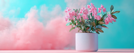 Celebrate Mother's Day with this tender, handmade creation! A cozy image features a pink floral arrangement in a white pot, set against a dreamy pastel backdrop Its charming design and heartfelt textures evoke warmth and affection, perfect for expressing love and appreciation Share this sweet, symbolic image of family love! AI Generativeの素材