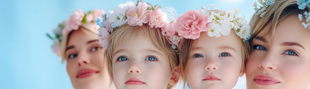 This artwork celebrates Mother's Day with a creative portrayal of motherhood, emphasizing handmade gifts and the pure love between mother and child It captures a tender moment, showcasing their delicate bond and joyful celebration Perfect for honoring moms, this image highlights family love and the beauty of a heartfelt, handmade AI Generativeの素材