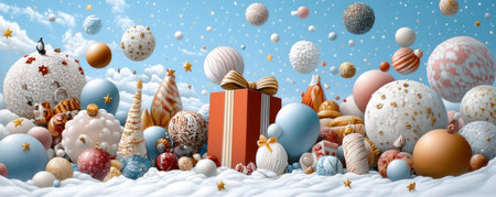 Explore a fantastical world of meticulously designed Mother's Day gifts A detailed illustration showcases thoughtful presents, vibrant patterns, and textures Floating globes, a red gift box, and delicate white accents create a festive scene perfect for holiday projects and designs Discover whimsical inspiration AI Generativeの素材