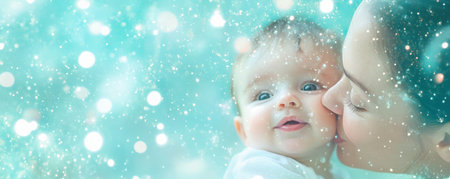 "Mother's Childhood Harmony" captures the tender bond of a mother and child singing lullabies amidst serene nature This heartwarming image portrays maternal love and tranquility, perfect for parenting blogs and nurturing themes Share the precious magic of motherhood in this peaceful scene of a mother embracing her baby AI Generativeの素材