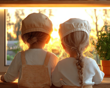 "Baking Memories" captures a mother's kitchen harmony, sharing cherished recipes with her child This heartwarming journey is filled with family love, laughter, and connection through generational traditions Witness simple joys and a special bond unfold in this magical culinary adventure AI Generativeの素材