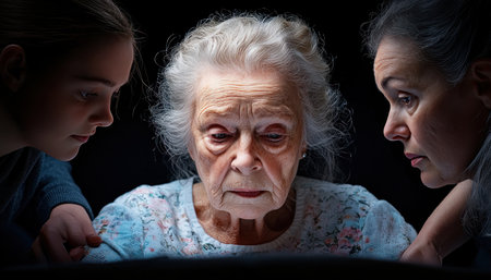 A family surrounds their mother, showering her with love and gratitude on this special day Their unwavering support creates a tender, heartwarming moment, showcasing the strength of familial bonds and a mother's enduring legacy This image captures pure, generational love, a beautiful treasure to cherish AI Generativeの素材
