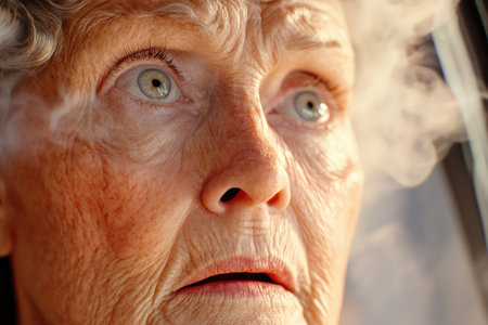 This photo captures a family's poignant tribute to their mother, honoring her memory through kindness and respect Her weathered face and piercing gaze reveal a lifetime of experiences, reflecting profound family bonds It's a moving portrait of motherhood and legacy, a testament to enduring love AI Generativeの素材
