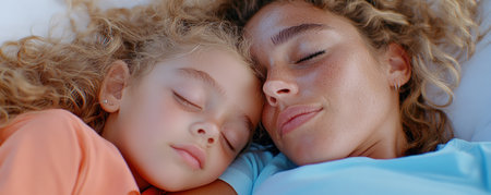 Witness the serene bond of a mother gently tucking her child into bed Soft light illuminates their loving embrace, capturing the warmth and peace of bedtime This intimate image symbolizes comfort, safety, and the powerful connection between a mother and child, a testament to their profound love AI Generativeの素材