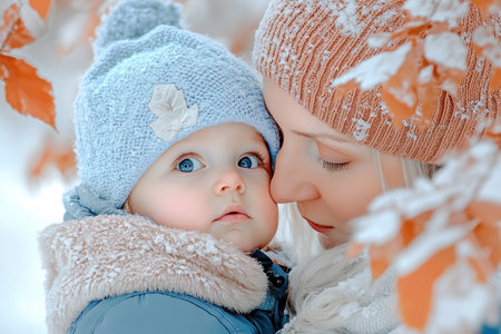 This winter scene captures a mother's tender love for her toddler in the snow Though not gardening, the image portrays a beautiful moment of connection and care, highlighting the nurture and growth of early life amidst nature's beauty It's a touching depiction of a mother's unwavering love and support AI Generativeの素材