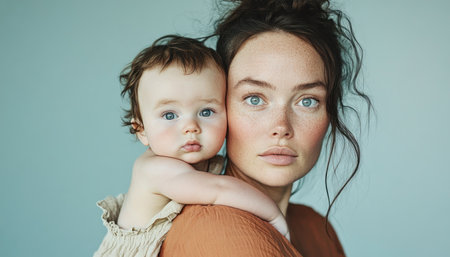 Capture the essence of motherhood with an image of a mother's tender embrace Witness the deep intimacy as she holds her toddler close, showcasing a timeless bond of love and care This poignant scene celebrates maternal affection, perfect for projects highlighting parenting and family connections Discover the beauty of unbreakable AI Generativeの素材