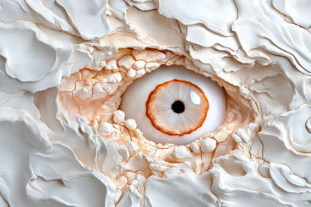 This abstract sculpture, a close-up in high-definition, depicts a mother's family legacy Rendered in white and peach tones with striking eye detail, the textured design explores intergenerational values through art This work embodies connection and inheritance, offering a unique artistic vision within an abstract form AI Generativeの素材