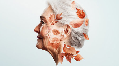 A vibrant family tree portrait celebrates a mother's legacy Illustrations blend with delicate leaf overlays, evoking history and love This unique artwork captures cherished traditions with timeless elegance, revealing profound connections between generations Discover family heritage through beautiful portraiture and floating leaves AI Generativeの素材