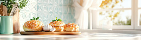 In a sunlit kitchen, "Mother's Cooking Together" captures the heart of home Wholesome meals and family bonding flourish as freshly baked goods sit ready The scene evokes nurturing love and togetherness, a testament to kitchen traditions and the simple joy of shared meals This image radiates warmth and invites appreciation AI Generativeの素材