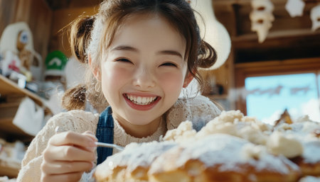 Witness the heartwarming joy of an Asian mother and daughter decorating for the holidays Shared laughter, baking treats, and strong family bonds highlight the beauty of their traditions Each image captures the special connection of motherhood and the delightful spirit of the season AI Generativeの素材