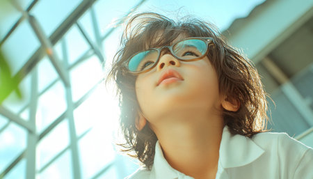 Bathed in sunlight, a young Asian child with glasses learns from their mother, showcasing a powerful bond This portrait captures early learning, innocence, and growth, highlighting familial support and the importance of education The image emphasizes the beautiful connection between parent and child, a testament to positive influence AI Generativeの素材