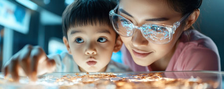 Witness a heartwarming science experiment as an Asian mom and her son explore together Their bond deepens through shared learning, highlighting family, education, and curiosity The mom's guidance helps her son grasp the concepts, showcasing a beautiful moment of connection and growth AI Generativeの素材