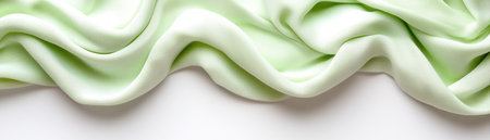 This close-up showcases flowing green silk, its soft, wavy folds creating a calming, elegant texture Ideal as a background, the delicate image evokes a mother's gentle touch, similar to an Asian mom supporting her child, radiating hope, encouragement, and tender love Perfect for conveying delicate, supportive themes AI Generativeの素材