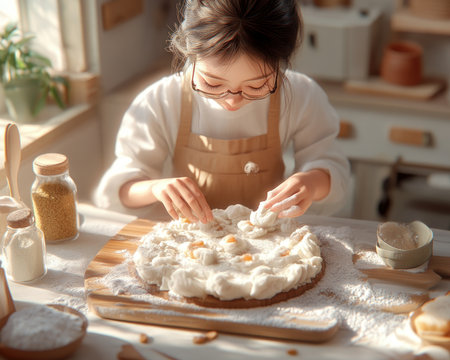 Witness the artistry of an Asian mom lovingly preparing a family meal Her hands dance with fresh ingredients, creating a heartwarming culinary experience Explore the beauty of tradition, family recipes, and the simple joy of sharing through food photography Find inspiration in this celebration of culture and culinary dedication AI Generativeの素材