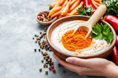 Witness a culinary masterclass as an Asian mother crafts a vibrant feast Fragrant turmeric, pepper, and fresh herbs infuse wholesome ingredients like cream and vegetables Authentic techniques create a symphony of flavors, showcasing healthy and colorful Asian cooking A truly mouthwatering experience AI Generativeの素材