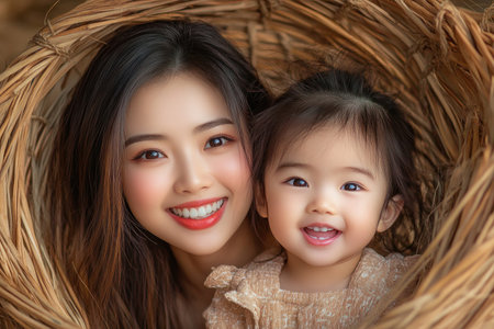 Experience heartwarming joy with images of an Asian mom and child playing, their laughter echoing pure happiness These high-quality photos capture genuine love, affection, and precious family moments Ideal for stock photos and ads, they showcase the sweet bliss of motherhood and everyday connection AI Generativeの素材