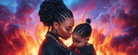 Witness the tender bond of motherhood in this artwork An Asian mom's loving embrace of her child radiates warmth and emotional depth The piece celebrates parenthood, emphasizing the unique connection and power of family through soft hues and intimate portrayal Experience the essence of maternal love in this captivating image AI Generativeの素材