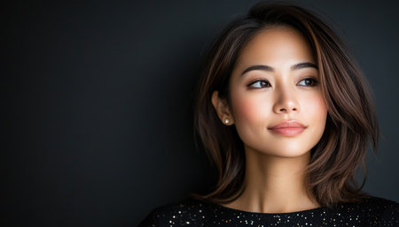 This studio portrait captures the serene beauty of an Asian pregnant woman, emphasizing her natural glow with minimalist elegance Clean lines and a focus on the mother's grace highlight the intimate connection of motherhood The image embodies serenity and power within its simplicity, showcasing the artistry of maternity portrait photography AI Generativeの素材