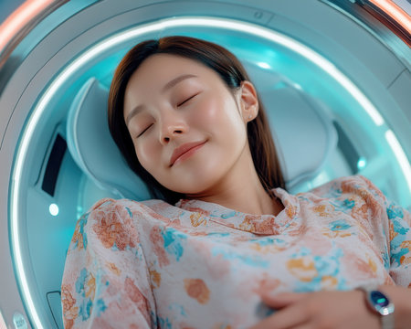 This lifestyle photoshoot captures a pregnant Asian woman's serene beauty Soft lighting and gentle colors highlight her tranquil daily activities, creating a modern, peaceful image It's a moment of relaxation, celebrating maternal grace with a fresh perspective and quiet elegance Perfect for showcasing a modern, peaceful pregnancy AI Generativeの素材