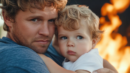 This tender scene captures a father's loving embrace after gifting his child The image radiates familial warmth, showcasing the profound bond between parent and child It s a portrait of pure affection, highlighting a father's protective care and the powerful impact of simple acts of love and connection AI Generativeの素材