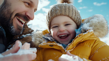 A father's love shines in this heartwarming winter scene He surprises his family with a thoughtful gift, creating a joyful outdoor celebration This moment captures the beauty of family bonds and shared joy, emphasizing the importance of love in everyday celebrations and building lasting memories AI Generativeの素材