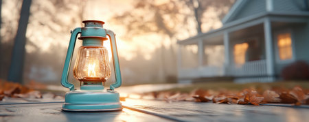 This glowing lantern scene embodies the heart of autumn, depicting a cozy family gathering Warmth, connection, and cherished traditions radiate from its rustic charm Perfect for fall projects, holiday cards, or promotions, it evokes nostalgia and togetherness, offering a serene and heartwarming visual experience AI Generativeの素材