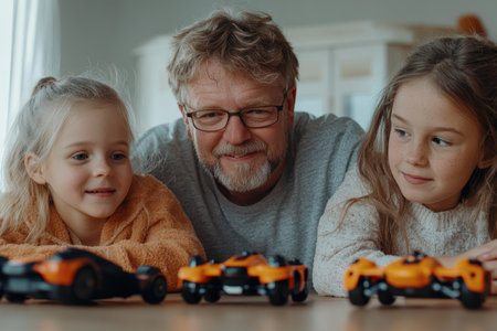 Experience the delight of a father and daughter's toy car race, their laughter echoing pure joy and familial love This heartwarming scene embodies bonding, play, and childhood innocence Browse our collection of adorable family moments and download high-resolution images, perfect for capturing these treasured memories AI Generativeの素材