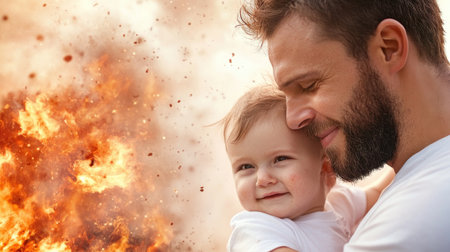 A father's tender hug after gifting his child captures the essence of fatherhood This poignant scene highlights their pure, innocent bond, a timeless illustration of love and devotion The strong emotional connection makes this a truly impactful image, celebrating cherished family values AI Generativeの素材