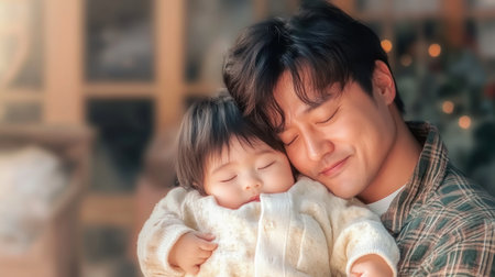 Experience the beauty of family with heartwarming photos capturing a father and child's tender hug Witness the closeness and love shining through their expressions These portraits showcase the paternal bond and children's innocence, perfect for sharing the unique joy of family Discover the tenderness in a warm embrace AI Generativeの素材