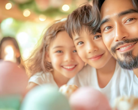 This vibrant Father's Day banner, bursting with festive colors, celebrates family and heartwarming memories Ideal for gifts, cards, and social media, it provides the perfect backdrop for joyful celebrations Share your love and create lasting moments of appreciation on Father's Day with this playful and heartfelt design AI Generativeの素材