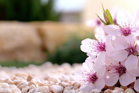 Immerse yourself in a serene garden scene Pink cherry blossoms gently carpet the ground, a breathtaking display of nature's artistry This delicate spring image, with its soft background, offers tranquility perfect for wallpapers, greetings, or projects Discover nature's beauty and feel its calming effect A truly perfect picture AI Generativeの素材