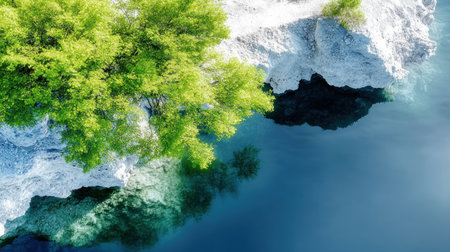 Immerse yourself in the tranquil beauty of a mountain lake, its still waters mirroring a lush evergreen forest Experience the peace and harmony emanating from this pristine scene, a testament to nature's calming artistry Capture the stillness, the depth of the lake, and the embracing evergreens in a single, breathtaking AI Generativeの素材