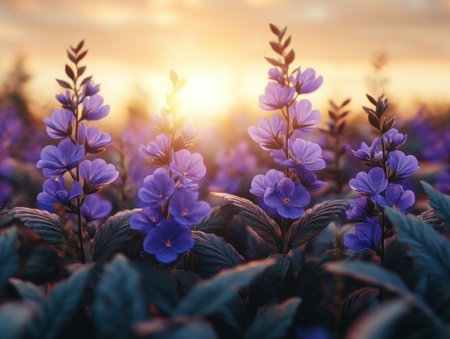 Immerse yourself in breathtaking wildflower meadows, where vibrant blooms dance under the golden sun Discover stunning photography capturing nature's essence: lush fields, diverse flora, and warm light Ideal for calming backgrounds, art projects, and nature themes Find your perfect meadow image today AI Generativeの素材