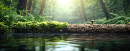 Immerse yourself in a vibrant forest scene: Colorful birdsong echoes through ancient trees, as deer graze peacefully A reflective pond mirrors mossy logs adorned with mushrooms This breathtaking photograph captures nature's delicate balance and intricate ecosystem, perfect for nature and art enthusiasts alike AI Generativeの素材