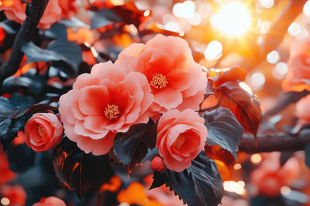 Immerse yourself in sunlit spring gardens bursting with colorful blooms and gently falling petals Discover nature's rebirth in vibrant hues and delicate details These stunning floral scenes bring the essence of spring, filling spaces with warmth and light Perfect for adding life and color to design projects AI Generativeの素材