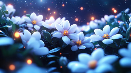 This captivating image showcases a serene floral landscape where wildflowers dance in the springtime breeze Luminous petals and gentle highlights create a tranquil, magical atmosphere, encapsulating the ephemeral wonder of spring Immerse yourself in the peaceful embrace of nature's delicate bloom AI Generativeの素材
