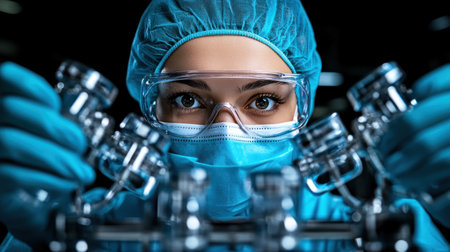 This series showcases a food production facility where meticulous hygiene is paramount Workers, gloved, masked, and hairnetted, adhere to strict food safety protocols The images emphasize sanitation and quality control, demonstrating a commitment to safe food processing through staff following guidelines for hygiene AI Generativeの素材